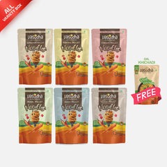 All-Variety Box (Free RTE Inside) – 6 Millet Noodles + Dal Khichadi / Poha / Puliyogare Rice | Ready to eat | No Onion | No Garlic | Sattvic
